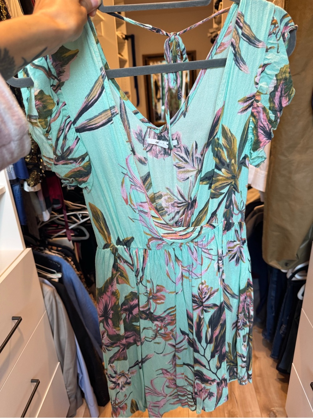 O'Neill Mint Floral V-Neck Mini Dress